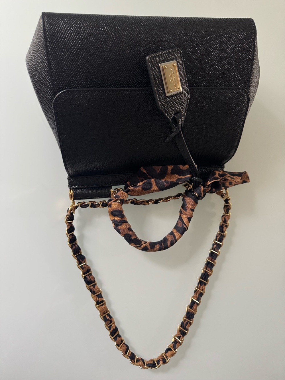 Dolce &Gabbana Leather Top-Handle Satchel with Leopard Scarf - Picture 4 of 16